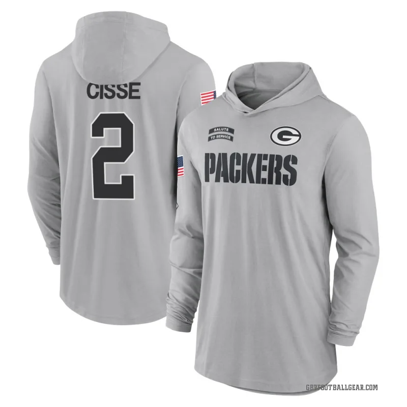 Brandon Cisse Youth Gray Green Bay Packers 2024 Salute to Service Lightweight Performance Long Sleeve Hooded T-Shirt