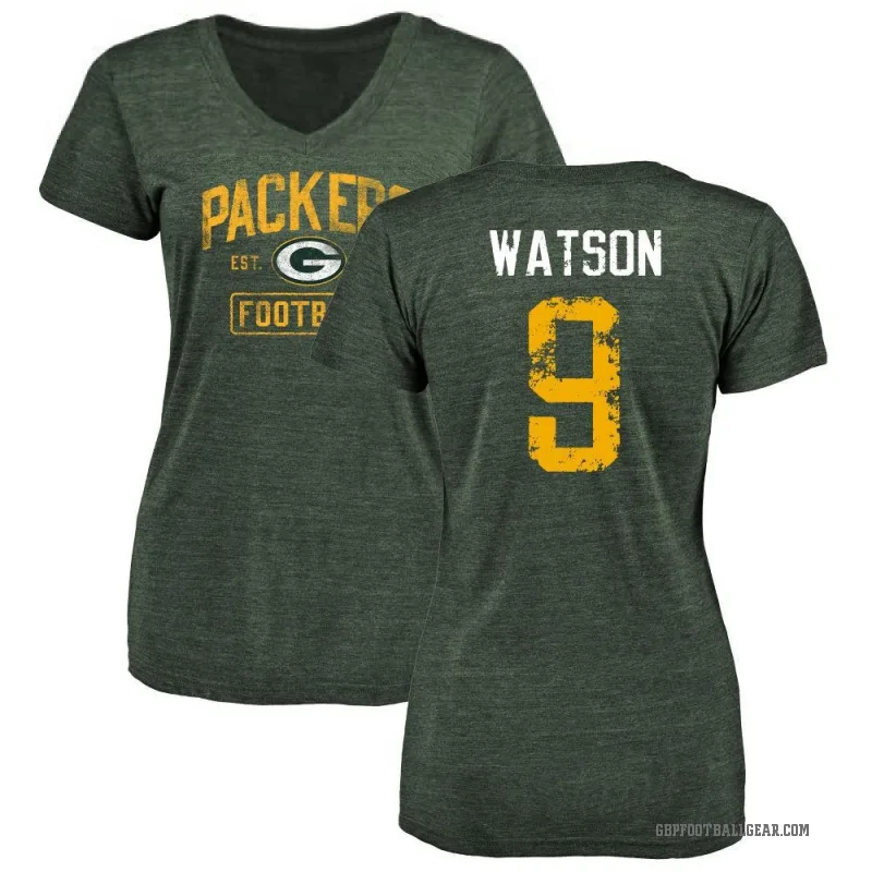 Christian Watson Women's Green Green Bay Packers Distressed V-Neck T-Shirt