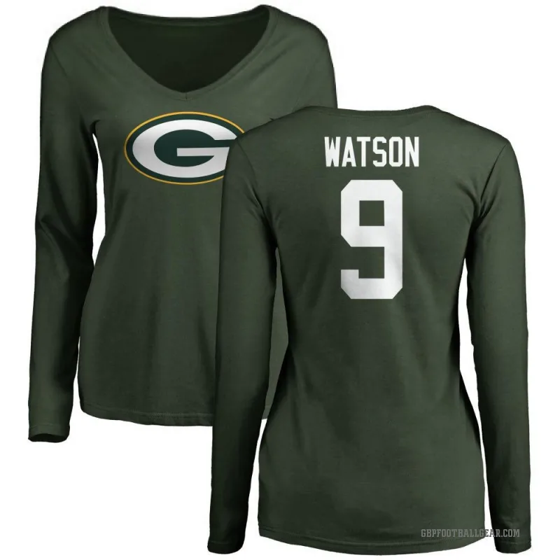 Christian Watson Women's Green Green Bay Packers Logo Slim Fit Long Sleeve T-Shirt -