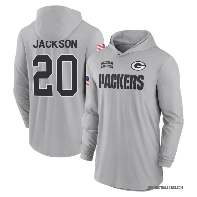 Domani Jackson Youth Gray Green Bay Packers 2024 Salute to Service Lightweight Performance Long Sleeve Hooded T-Shirt