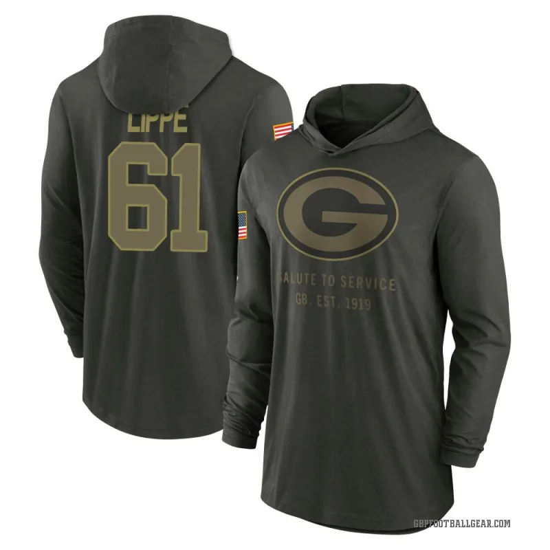 J.J. Lippe Youth Green Green Bay Packers Forest/ 2025 Salute to Service Sideline Lightweight Hooded Pullover Long Sleeve T-Shirt