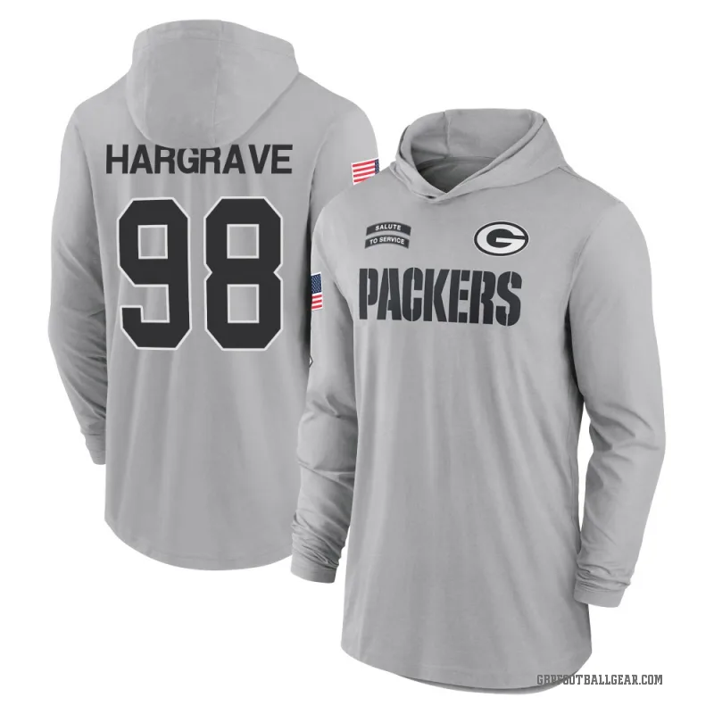 Javon Hargrave Men's Gray Green Bay Packers 2024 Salute to Service Lightweight Performance Long Sleeve Hooded T-Shirt