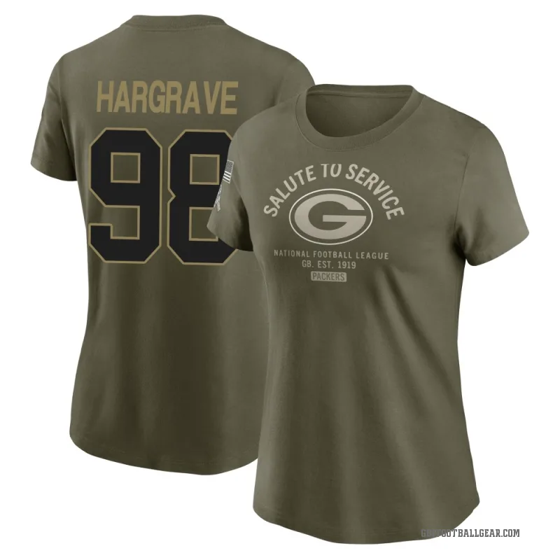 Javon Hargrave Women's Olive Green Bay Packers 2025 Salute to Service Sideline T-Shirt