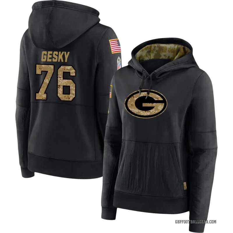 Josh Gesky Women's Black Green Bay Packers 2020 Salute to Service Sideline Performance Pullover Hoodie