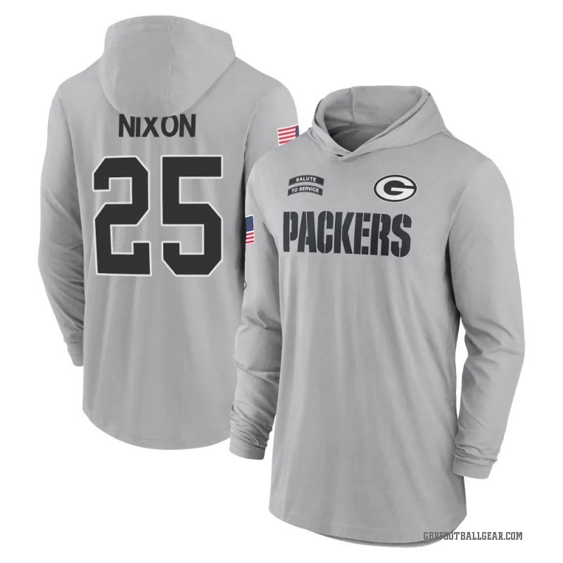 Keisean Nixon Men's Gray Green Bay Packers 2024 Salute to Service Lightweight Performance Long Sleeve Hooded T-Shirt