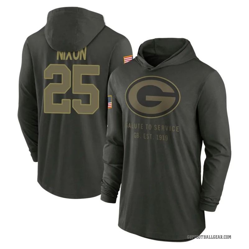 Keisean Nixon Men's Green Green Bay Packers Forest/ 2025 Salute to Service Sideline Lightweight Hooded Pullover Long Sleeve T-Sh