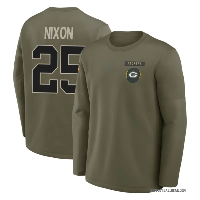 Keisean Nixon Youth Olive Green Bay Packers 2025 Salute to Service Sideline Coaches Long Sleeve T-Shirt