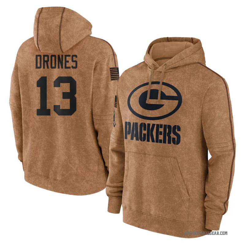Kyron Drones Men's Brown Green Bay Packers 2023 Salute To Service Club Pullover Hoodie
