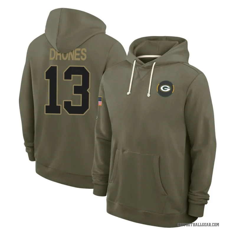 Kyron Drones Men's Olive Green Bay Packers 2025 Salute to Service Hoodie