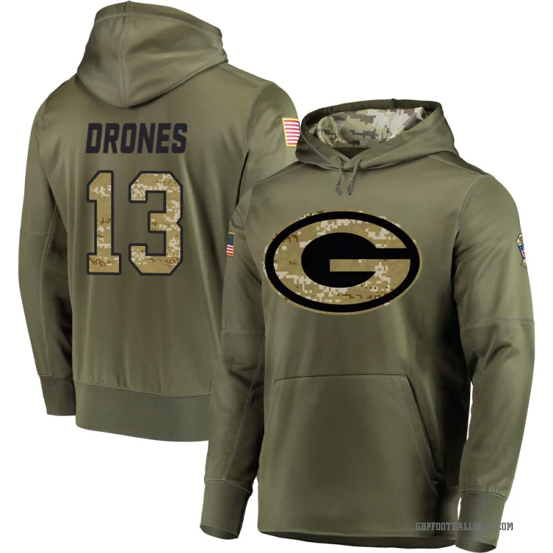 Kyron Drones Men's Olive Green Bay Packers Salute to Service Pullover Hoodie
