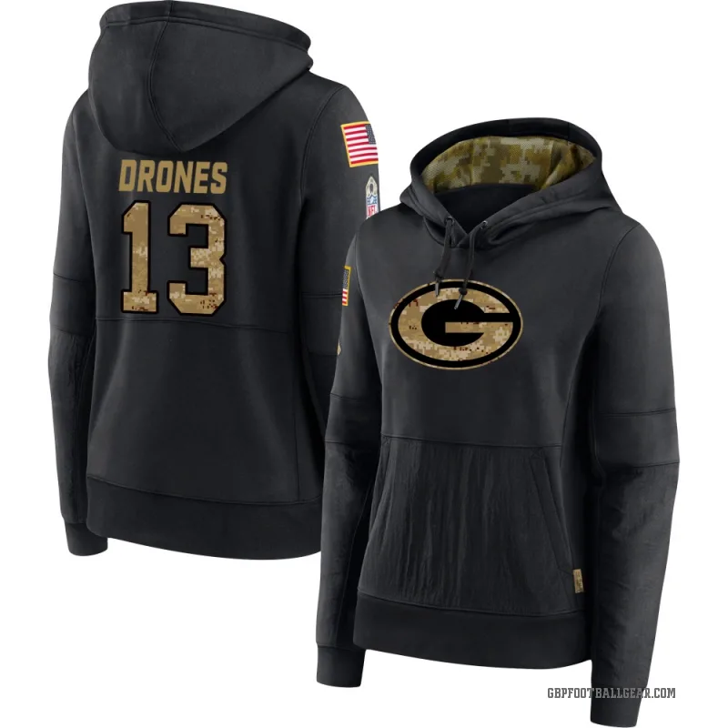 Kyron Drones Women's Black Green Bay Packers 2020 Salute to Service Sideline Performance Pullover Hoodie