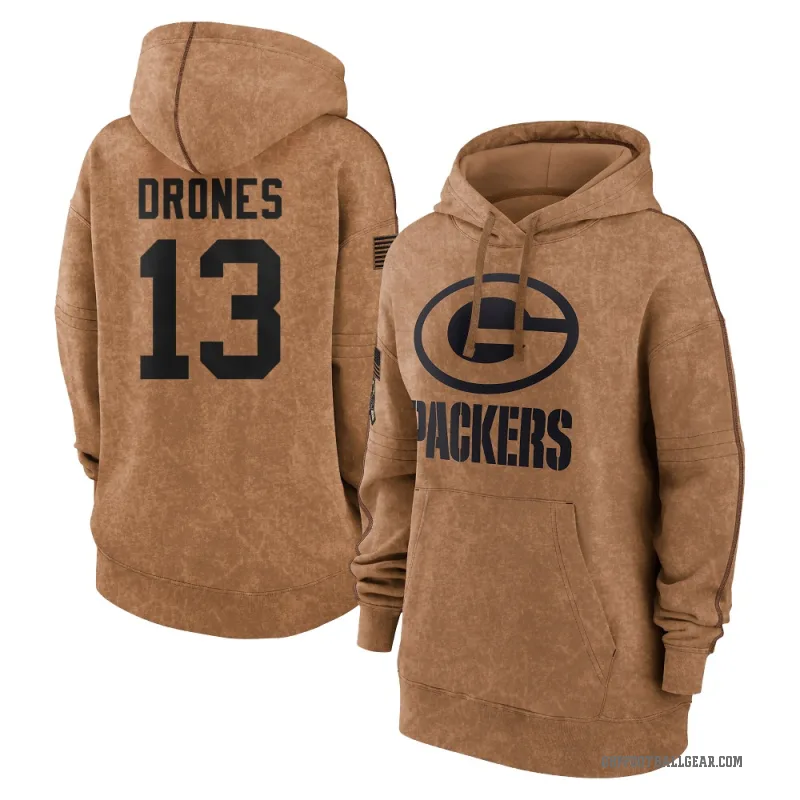 Kyron Drones Women's Brown Green Bay Packers 2023 Salute To Service Pullover Hoodie