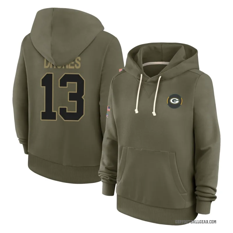 Kyron Drones Women's Olive Green Bay Packers 2025 Salute to Service Hoodie