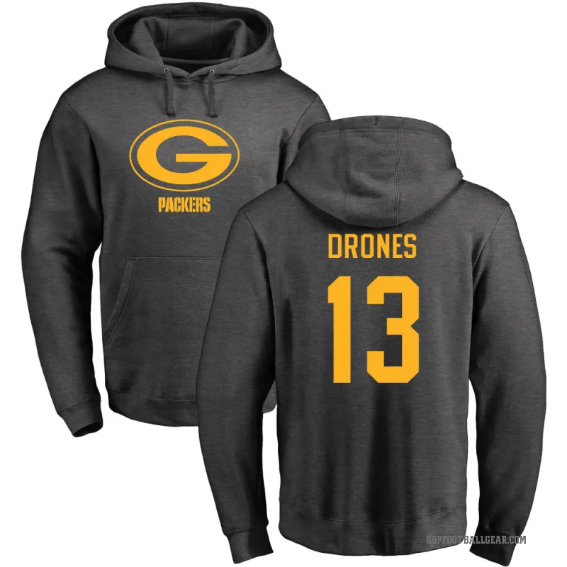 Kyron Drones Youth Green Bay Packers Pro Line by Branded Ash One Color Pullover Hoodie