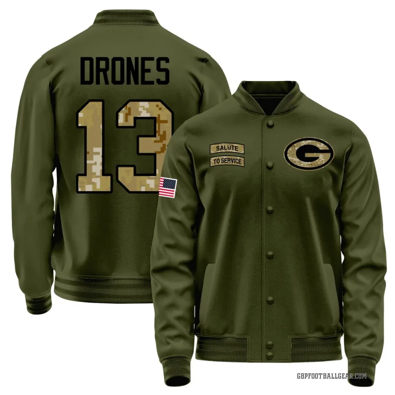 Kyron Drones Youth Olive Green Bay Packers Salute to Service Sideline Performance Jacket