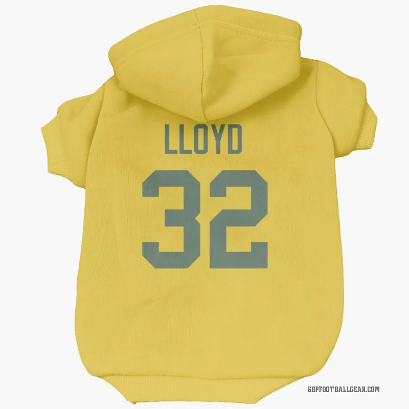 MarShawn Lloyd  Gold Green Bay Packers  Cat & Dog Pet Hoodie