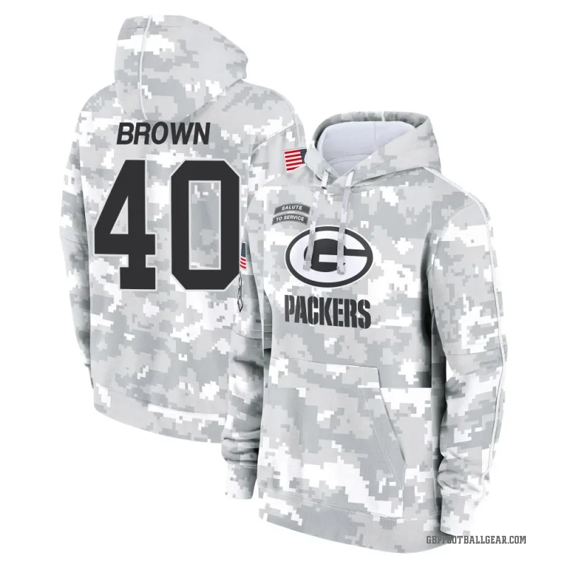 Omar Brown Men's Brown Green Bay Packers Arctic Camo 2024 Salute to Service Club Fleece Pullover Hoodie