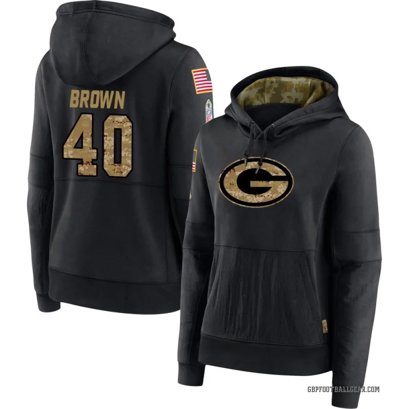 Omar Brown Women's Black Green Bay Packers 2020 Salute to Service Sideline Performance Pullover Hoodie