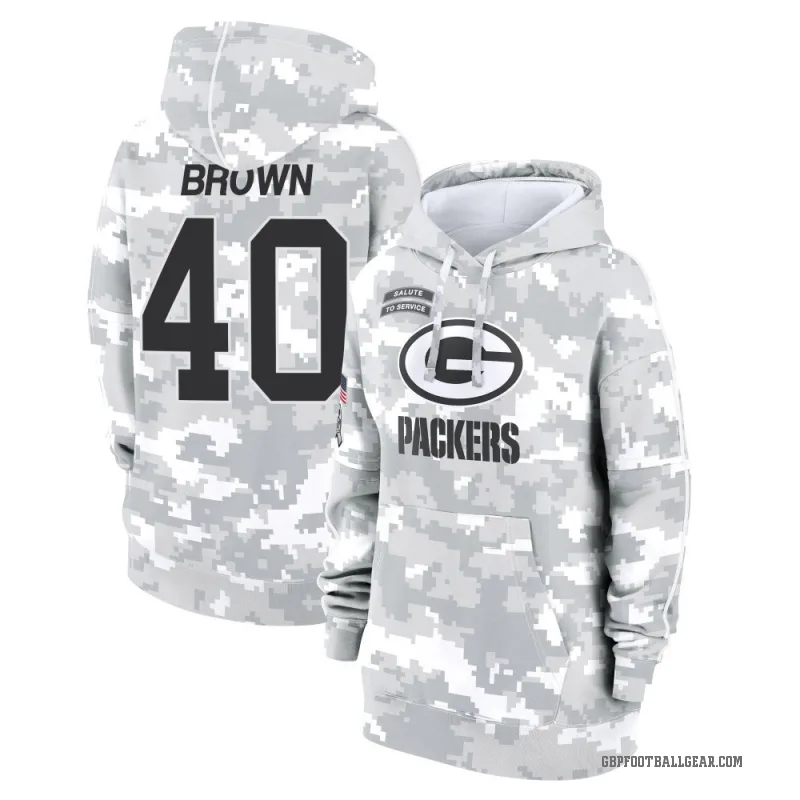 Omar Brown Women's Brown Green Bay Packers Arctic Camo 2024 Salute to Service Club Fleece Pullover Hoodie