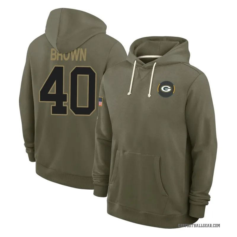 Omar Brown Youth Brown Green Bay Packers Olive 2025 Salute to Service Hoodie