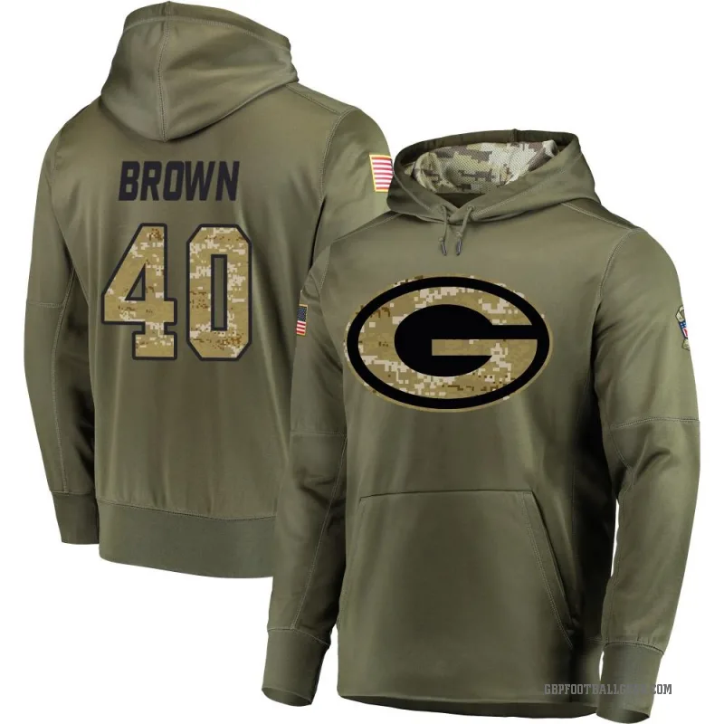 Omar Brown Youth Brown Green Bay Packers Olive Salute to Service Pullover Hoodie